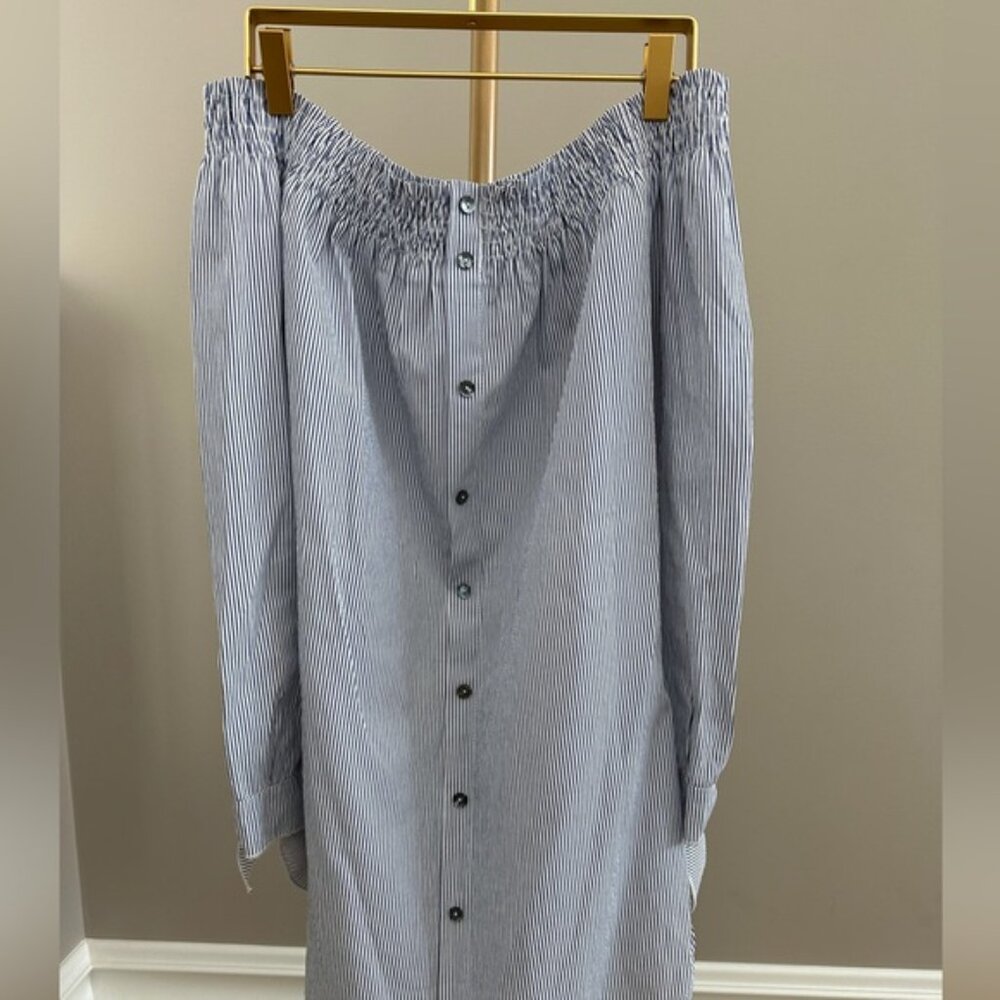 Molly Bracken Navy White Stripe Off Shoulder Tunic Top Size Small Resort